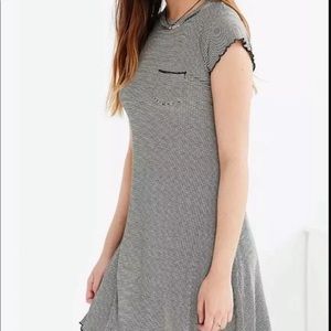 BDG Black and White Striped Lettuce Trim Dress Size L